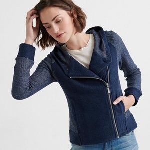 Lucky Brand Textured Moto Sweater Jacket Navy XS